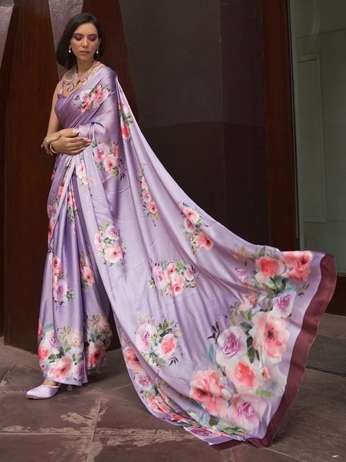 Saree Mall Purple Digital Print Saree With Blouse Price in India