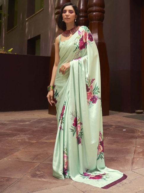 Saree Mall Green Digital Print Saree With Blouse Price in India