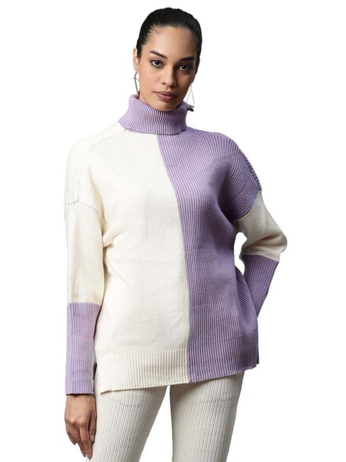 Global Republic White & Lilac Regular Fit Pullover
