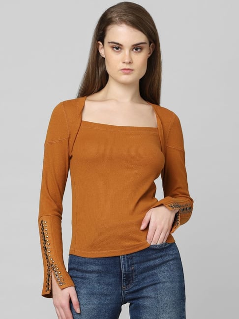 Buy Only Brown Square Neck T-Shirt for Women Online Tata CLiQ