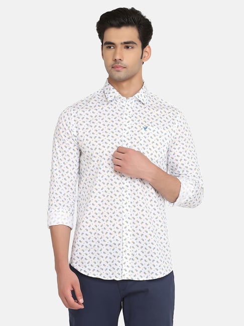 Blackberrys White Cotton Slim Fit Printed Shirt