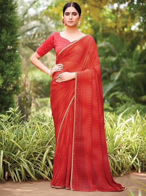 Saree Mall Red Printed Saree With Blouse Price in India