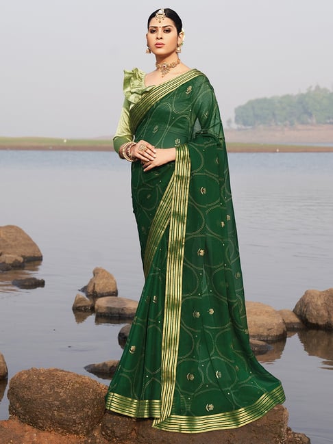 Saree Mall Green Embellished Saree With Blouse Price in India