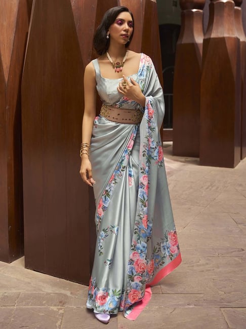 Buy Grey Tissue Embroidered Saree With Blouse For Women by Ruar India  Online at Aza Fashions.