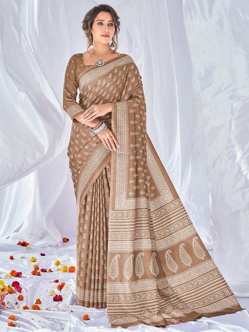 Saree Mall Beige Printed Saree With Blouse Price in India