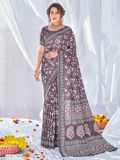 Saree Mall Purple Printed Saree With Blouse Price in India