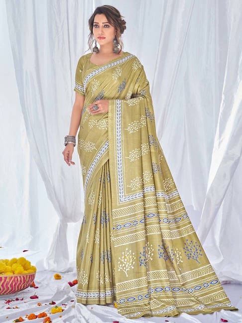Saree Mall Olive Printed Saree With Blouse Price in India