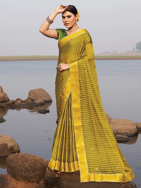 Saree Mall Light Green Embellished Saree With Blouse Price in India