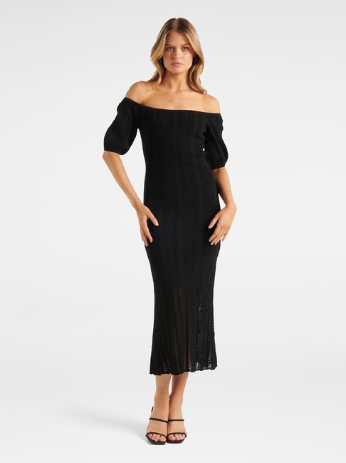 Forever New Black knit Maxi A Line Dress Price in India