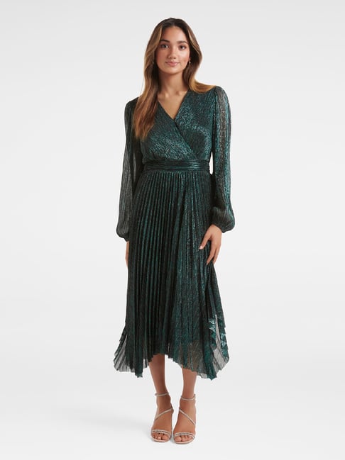 Forever New Dark Green Midi High-Low Dress Price in India