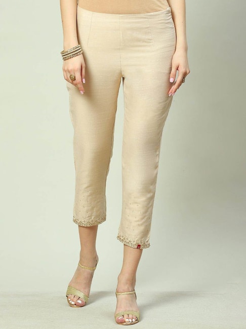 Buy The Queen Creation Womens Beige Smart Fit Sold Casual Cropped Pants Trousers 2XL at Amazonin