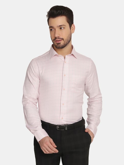 Blackberrys Pink Cotton Slim Fit Checks Shirt