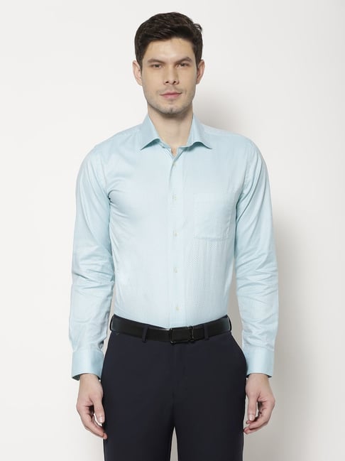 Blackberrys Blue Cotton Slim Fit Printed Shirt