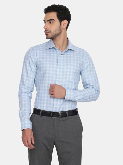 Blackberrys Blue Cotton Slim Fit Checks Shirt