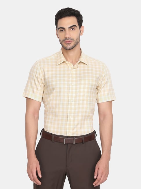 Blackberrys Yellow Cotton Slim Fit Checks Shirt