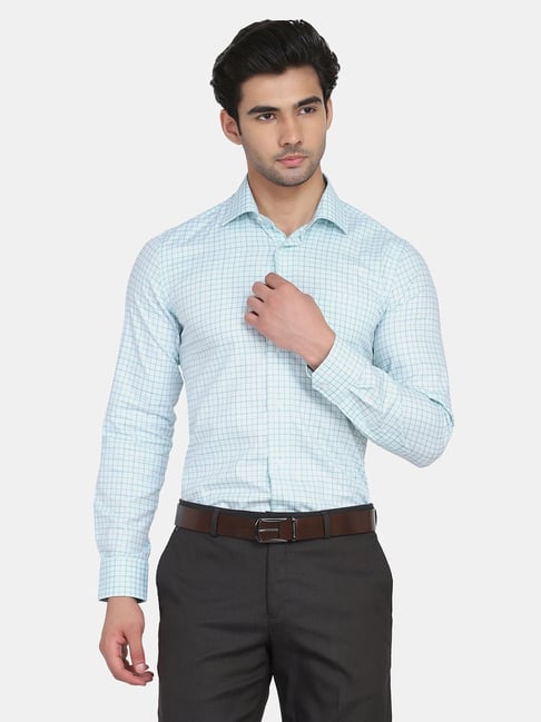 Blackberrys Blue Cotton Slim Fit Checks Shirt