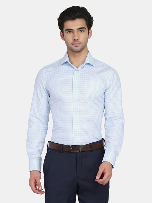 Blackberrys Blue Cotton Slim Fit Checks Shirt