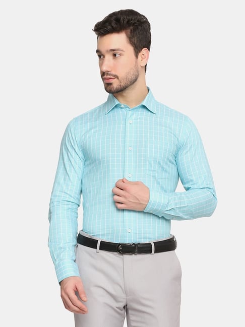 Blackberrys Blue Cotton Slim Fit Checks Shirt