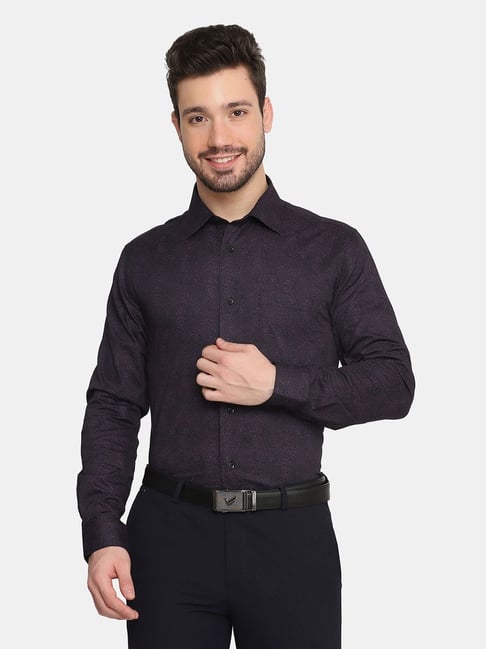 Blackberrys Purple Cotton Slim Fit Printed Shirt