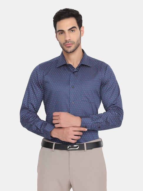 Blackberrys Navy Cotton Slim Fit Printed Shirt