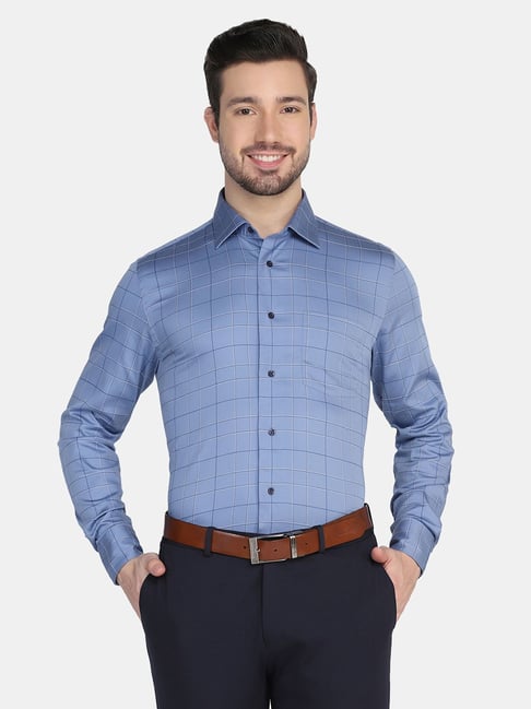 Blackberrys Blue Slim Fit Checks Shirt