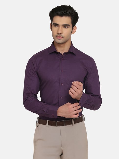 Blackberrys Purple Cotton Slim Fit Texture Shirt