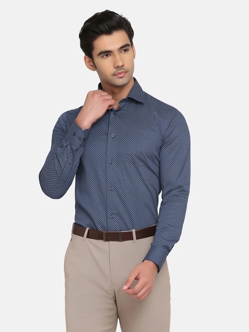 Blackberrys Navy Cotton Slim Fit Printed Shirt