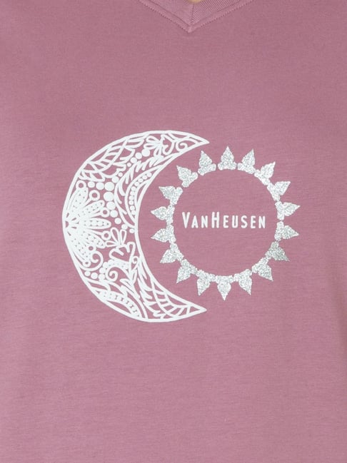 Buy Van Heusen Purple Cotton Printed T-Shirt for Women Online