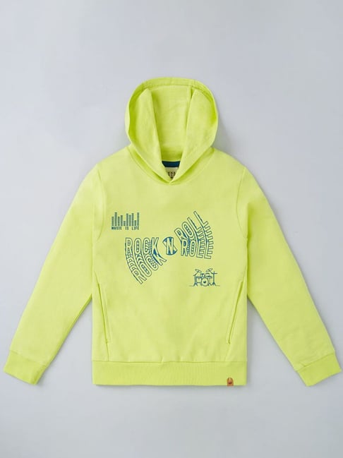 Ed-a-Mamma Kids Green Cotton Printed Full Sleeves Hoodie-image-14