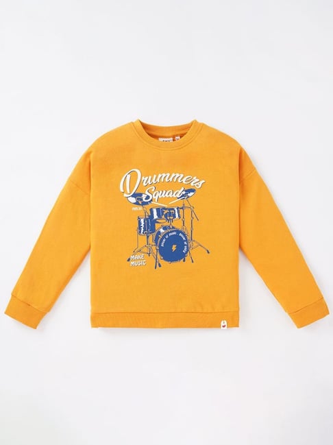 Ed-a-Mamma Kids Yellow Cotton Printed Full Sleeves Sweatshirt