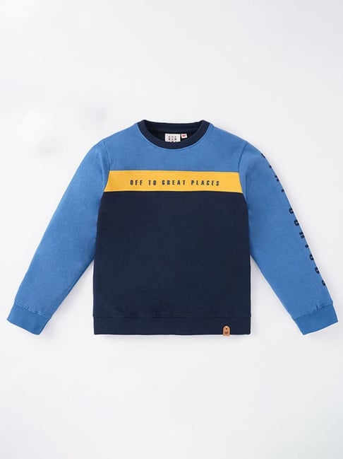 Ed-a-Mamma Kids Blue Yellow Cotton Color Block Full Sleeves Sweatshirt