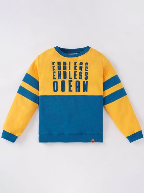 Ed-a-Mamma Kids Yellow Blue Cotton Color Block Full Sleeves Sweatshirt
