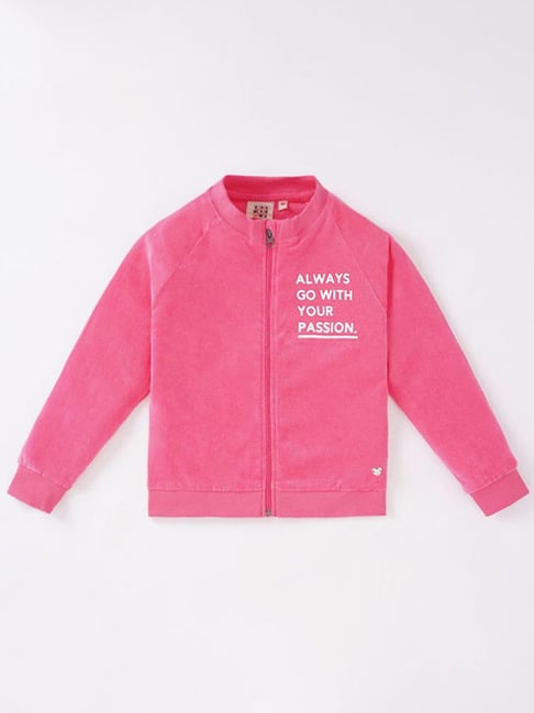 Ed-a-Mamma Kids Pink Cotton Printed Full Sleeves Jacket-image-0