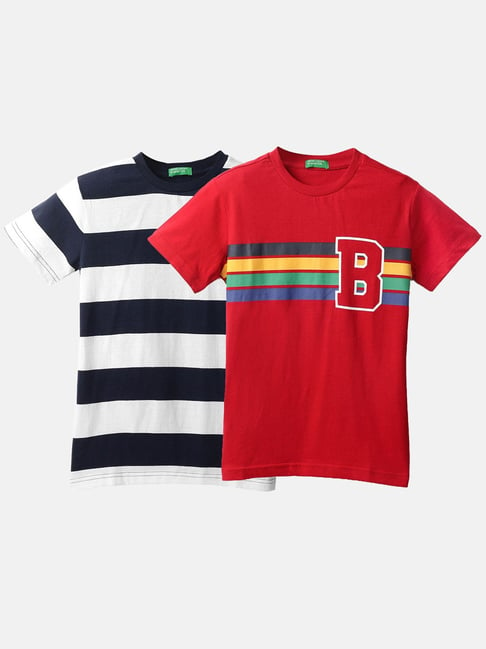 United Colors of Benetton Kids Multicolor Cotton Striped T-Shirt (Pack of 2)