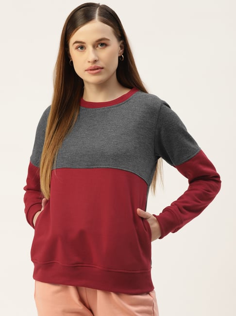 BRINNS Grey & Maroon Color-Block Pullover-picture-19