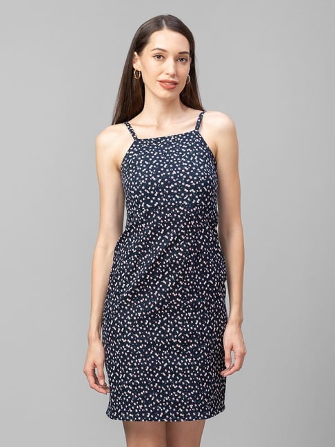 Globus Navy Cotton Printed Shift Dress Price in India