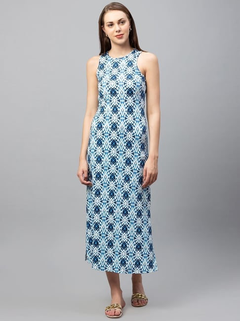 Globus Blue Printed Maxi Dress Price in India