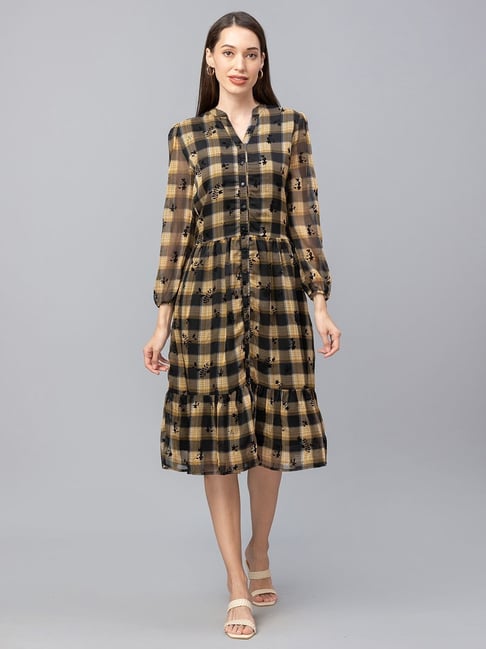 Globus Black Chequered A-Line Dress Price in India