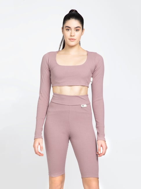 adidas Dusty Pink Cotton W SL RIB CRO LS Crop Top