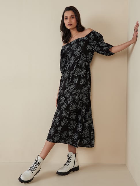 LOV by Westside Black Floral Tiered Jerry Dress Price in India