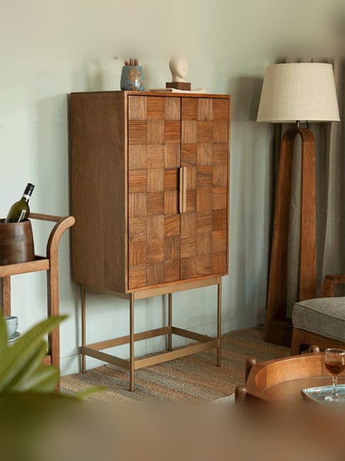ellementry Bruno Brown Mango Wood Bar Cabinet with Stand