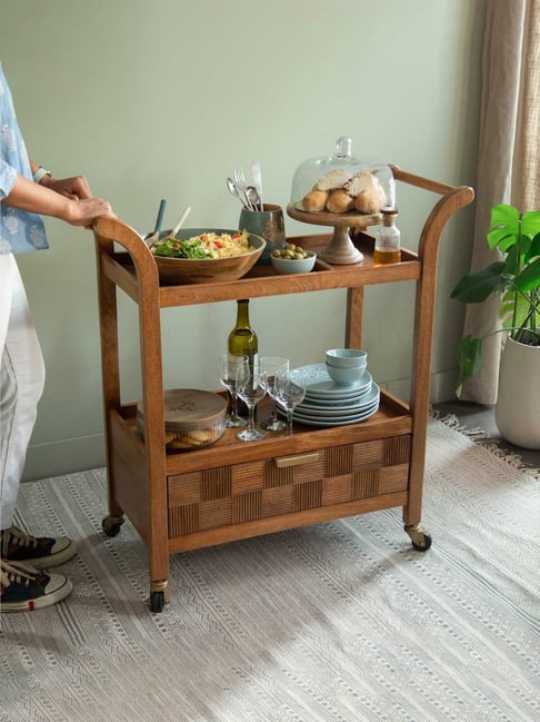ellementry Bruno Brown Mango Wood Bar Trolley