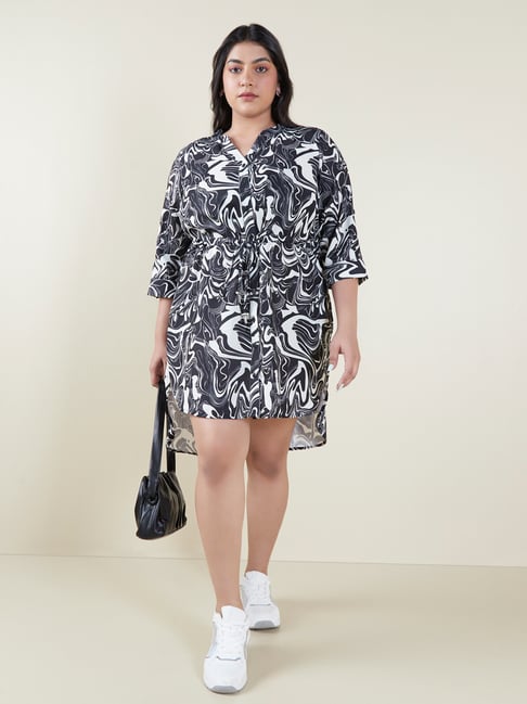 Gia Curves by Westside Black And White Marble Print Dress Price in India