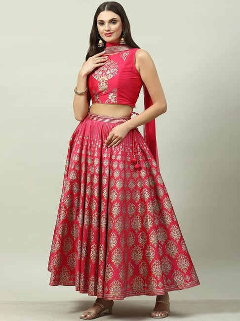 Biba Fuchsia Printed Lehenga Choli Set With Dupatta