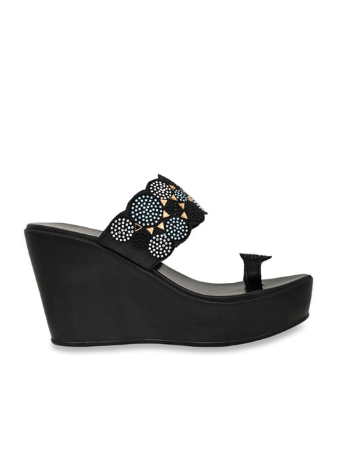 Jove Women's Black Toe Ring Wedges