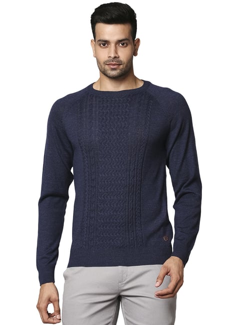 Raymond Blue Regular Fit Texture Sweaters