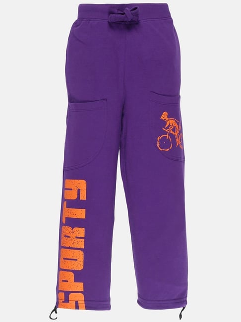 Kiddopanti Kids Purple & Orange Cotton Printed Trackpants-picture-31
