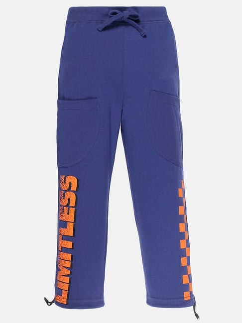 Kiddopanti Kids Blue & Orange Cotton Printed Trackpants-picture-30