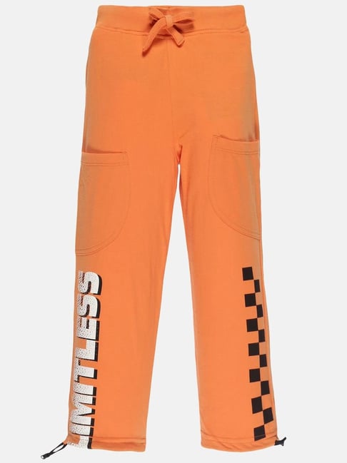 Kiddopanti Kids Orange & White Cotton Printed Trackpants-picture-29