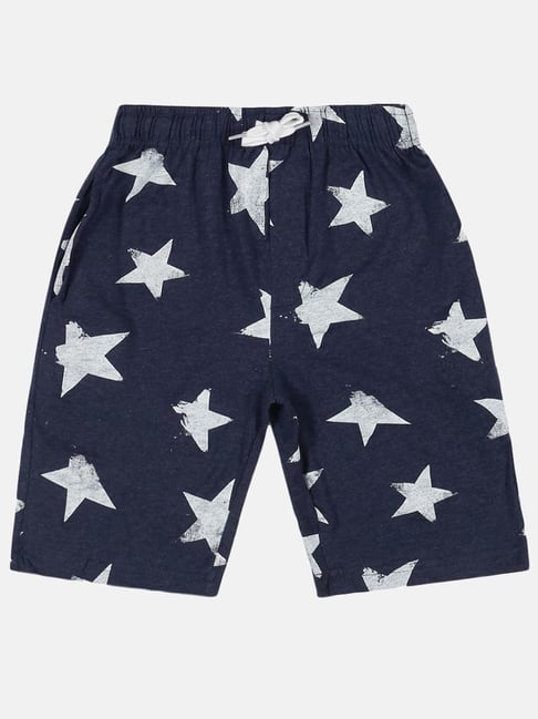 Kiddopanti Kids Blue & Off-White Cotton Printed Shorts-picture-38